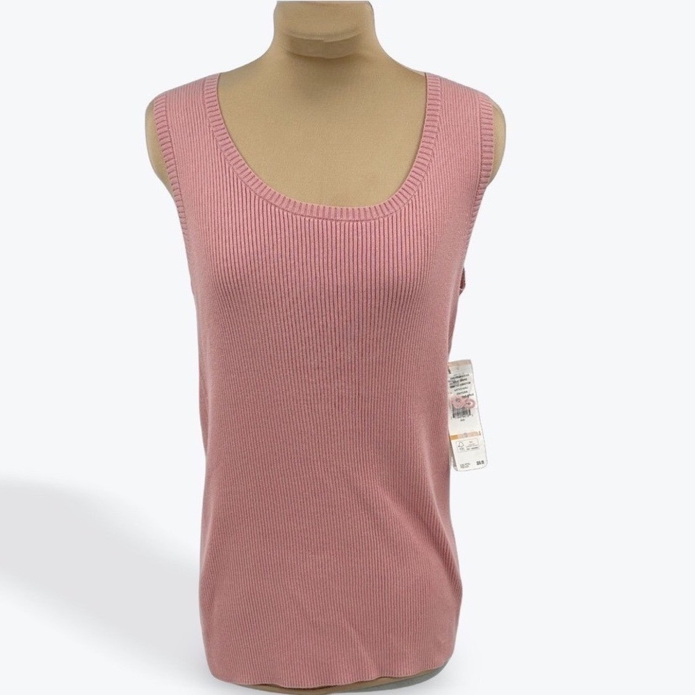 Jones New York Women's Sleeveless Ribbed Tank Top Pink Combed Cotton New